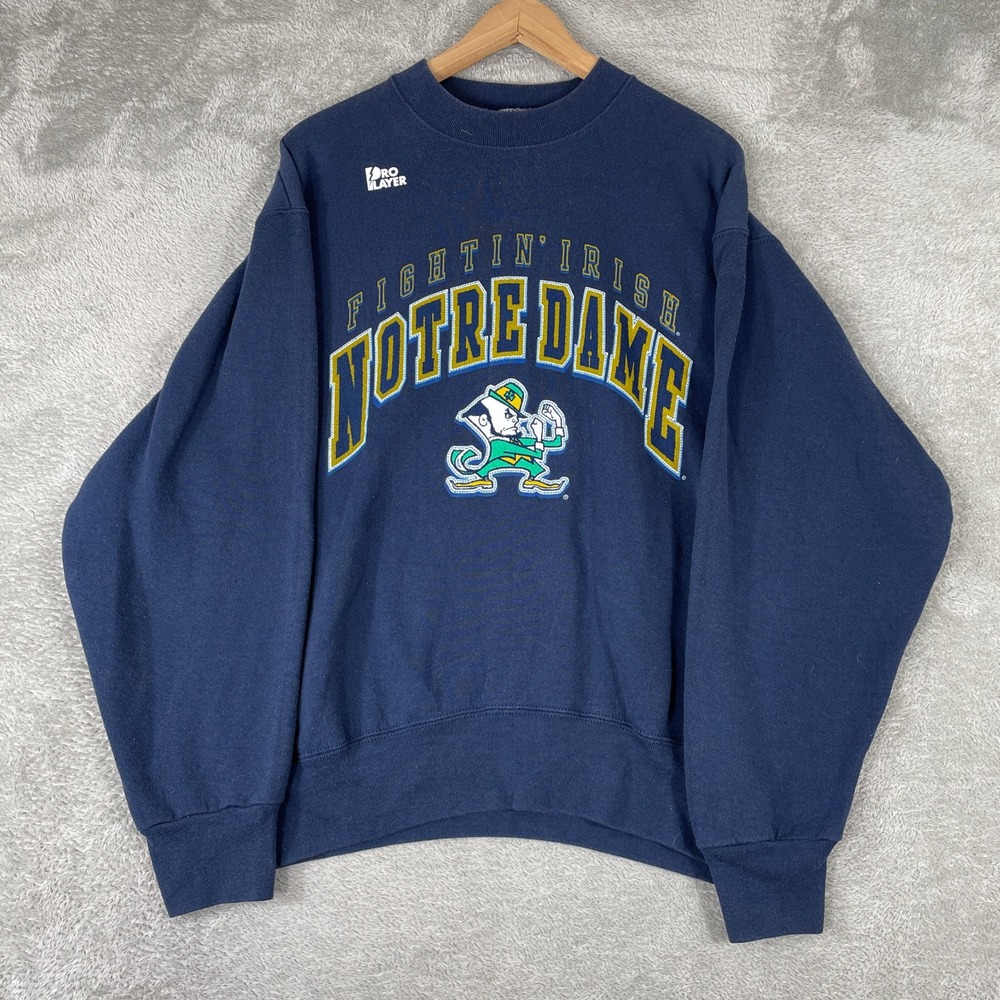 Vintage Notre Dame Sweatshirt Mens Large Blue Fighting Irish 90s USA Pro Player